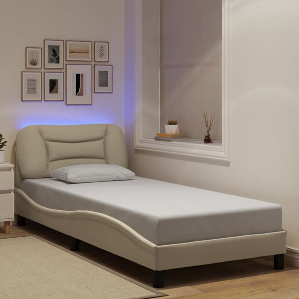 vidaXL LED Bed Frame without Mattress "Hvar" Cream 90x190 cm Fabric