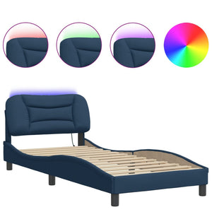 vidaXL LED Bed Frame without Mattress "Hvar" Blue 90x190 cm Fabric