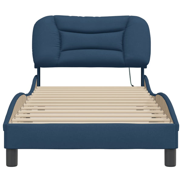 vidaXL LED Bed Frame without Mattress "Hvar" Blue 90x190 cm Fabric