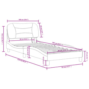 vidaXL Bed Frame with LED, without Mattress "Hvar" Light Grey 90x200 cm Fabric