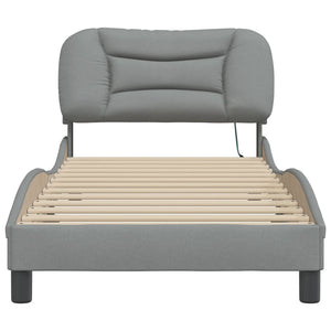 vidaXL Bed Frame with LED, without Mattress "Hvar" Light Grey 90x200 cm Fabric
