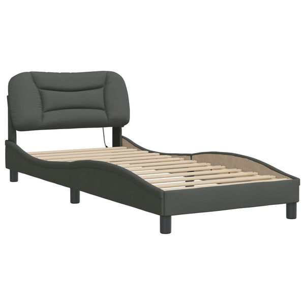 vidaXL LED Bed Frame without Mattress "Hvar" Dark Gray 90x200 cm Fabric