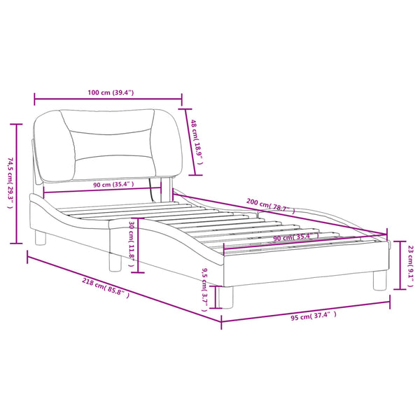 vidaXL LED Bed Frame without Mattress "Hvar" Dark Gray 90x200 cm Fabric