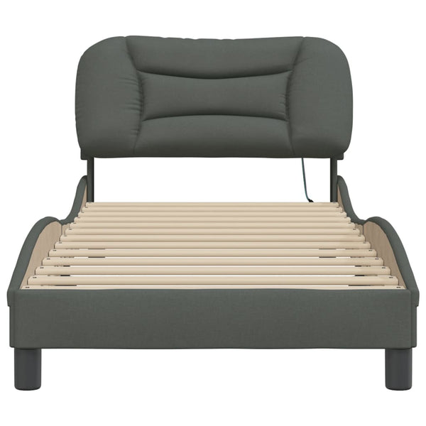 vidaXL LED Bed Frame without Mattress "Hvar" Dark Gray 90x200 cm Fabric