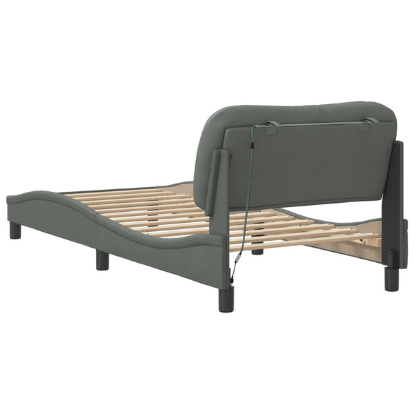 vidaXL LED Bed Frame without Mattress "Hvar" Dark Gray 90x200 cm Fabric