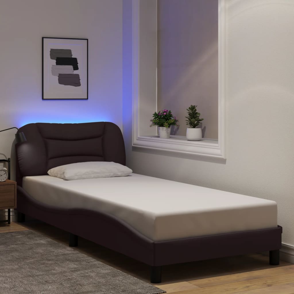 vidaXL LED Bed Frame without Mattress "Hvar" Dark Brown 90x200 cm Fabric
