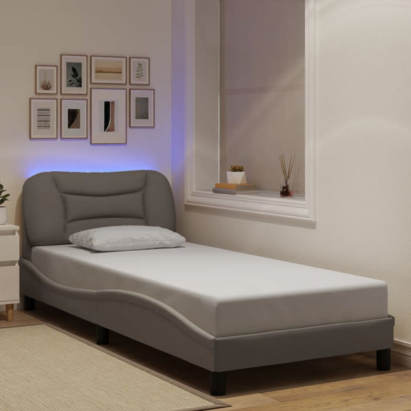 vidaXL LED Bed Frame without Mattress "Hvar" Taupe 90x200 cm Fabric