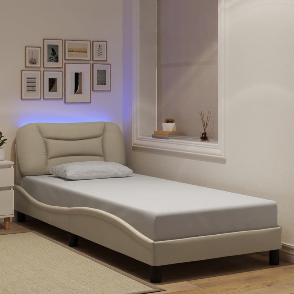 vidaXL LED Bed Frame without Mattress "Hvar" Cream 90x200 cm Fabric