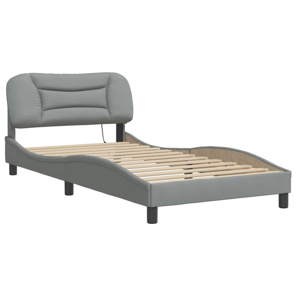 vidaXL LED Bed Frame without Mattress "Hvar" Light Grey 100x200 cm Fabric