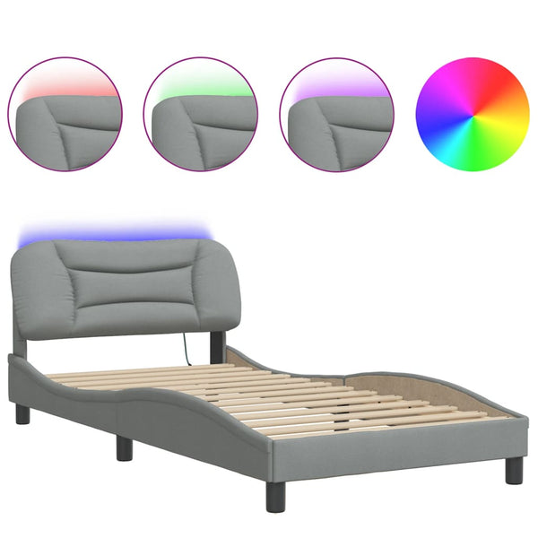 vidaXL LED Bed Frame without Mattress "Hvar" Light Grey 100x200 cm Fabric