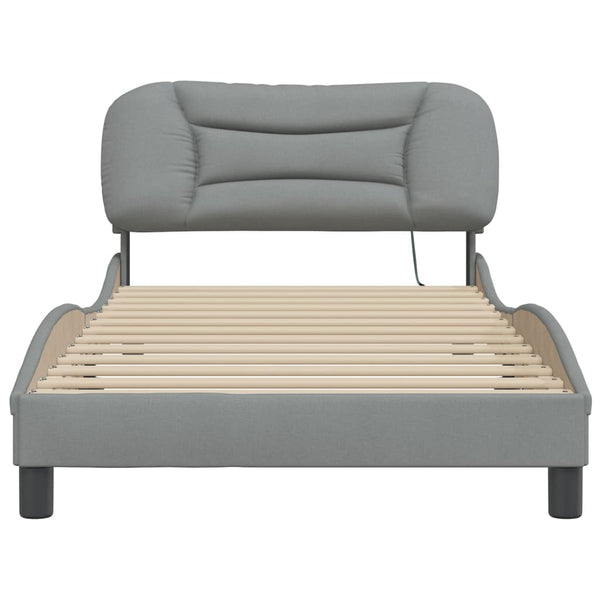 vidaXL LED Bed Frame without Mattress "Hvar" Light Grey 100x200 cm Fabric