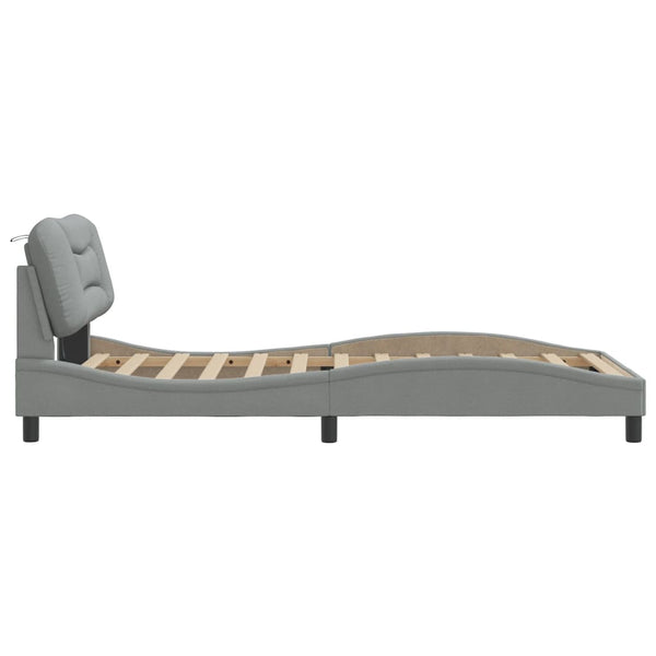 vidaXL LED Bed Frame without Mattress "Hvar" Light Grey 100x200 cm Fabric