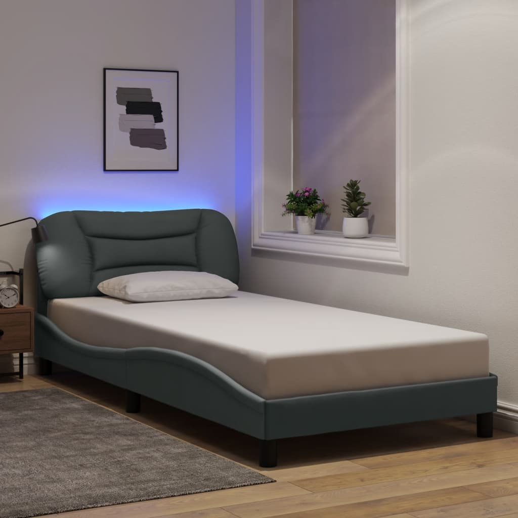 vidaXL LED Bed Frame without Mattress "Hvar" Light Grey 100x200 cm Fabric