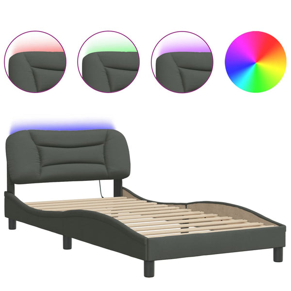 vidaXL LED Bed Frame without Mattress "Hvar" Dark Gray 100x200 cm Fabric
