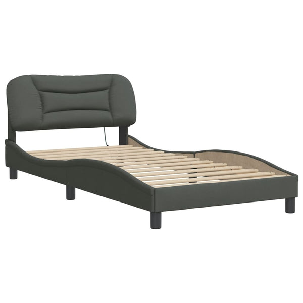 vidaXL LED Bed Frame without Mattress "Hvar" Dark Gray 100x200 cm Fabric