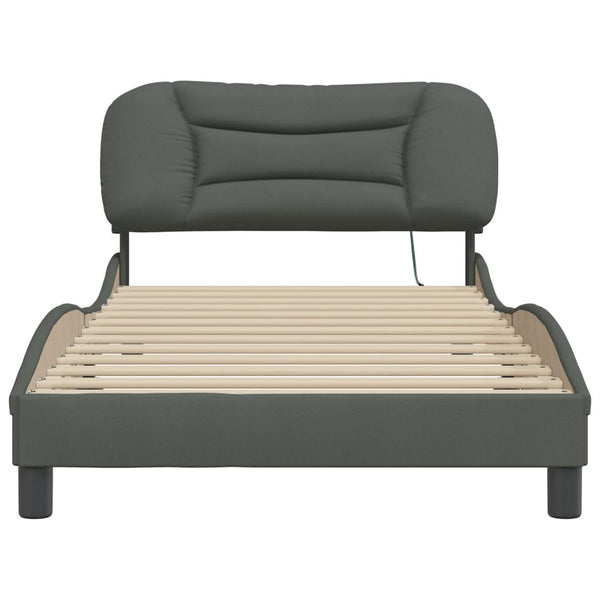 vidaXL LED Bed Frame without Mattress "Hvar" Dark Gray 100x200 cm Fabric