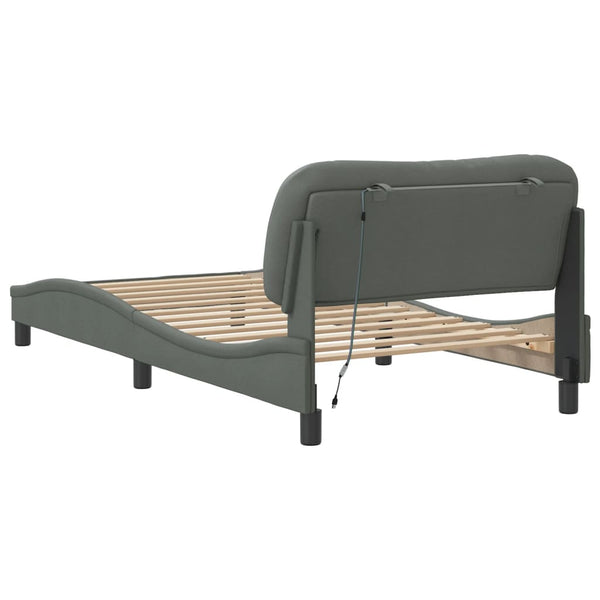 vidaXL LED Bed Frame without Mattress "Hvar" Dark Gray 100x200 cm Fabric