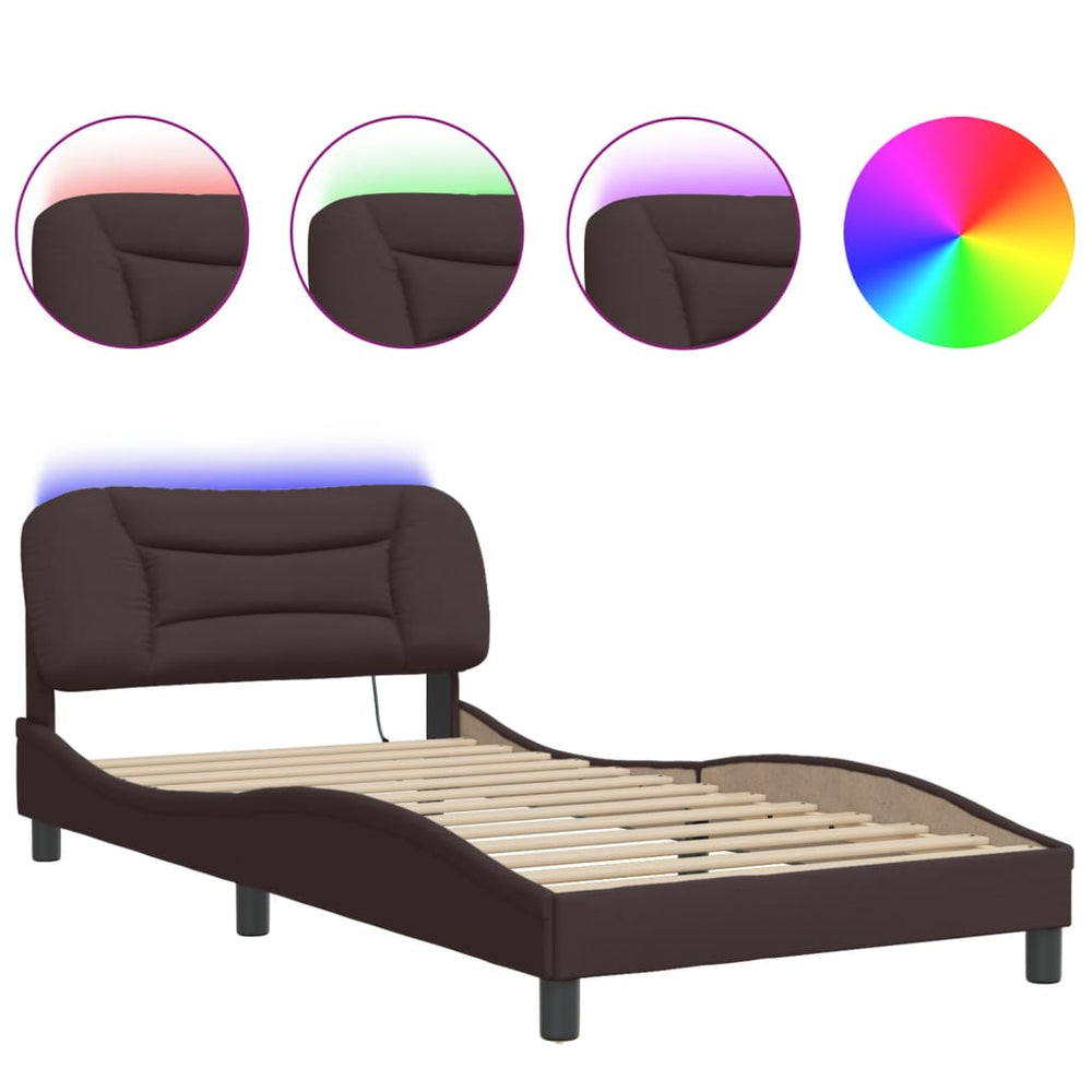 vidaXL LED Bed Frame without Mattress "Hvar" Dark Brown 100x200 cm Fabric