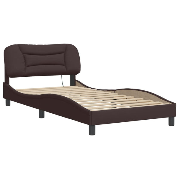 vidaXL LED Bed Frame without Mattress "Hvar" Dark Brown 100x200 cm Fabric