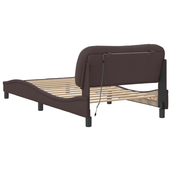 vidaXL LED Bed Frame without Mattress "Hvar" Dark Brown 100x200 cm Fabric