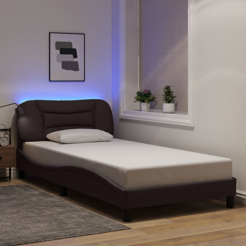 vidaXL LED Bed Frame without Mattress "Hvar" Dark Brown 100x200 cm Fabric