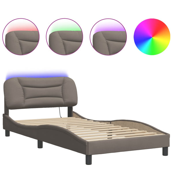vidaXL LED Bed Frame without Mattress "Hvar" Taupe 100x200 cm Fabric