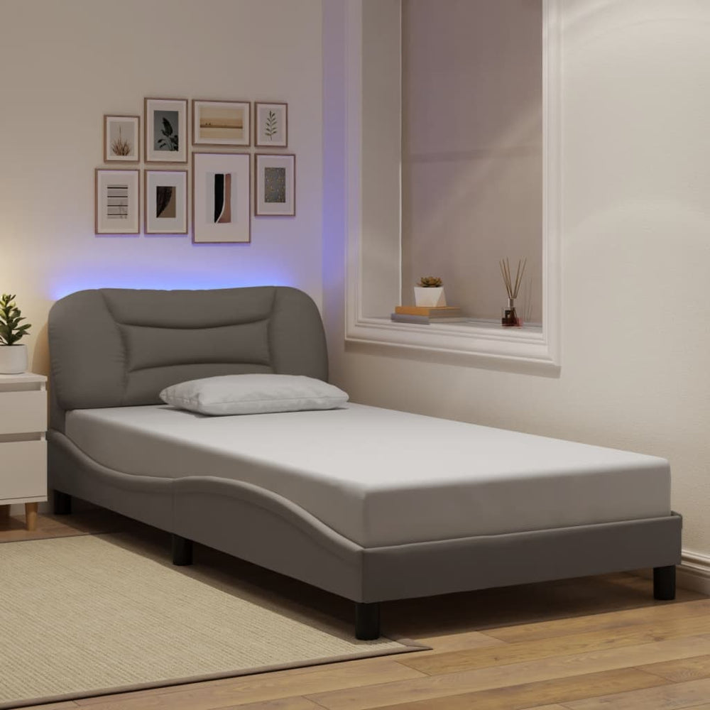 vidaXL LED Bed Frame without Mattress "Hvar" Taupe 100x200 cm Fabric