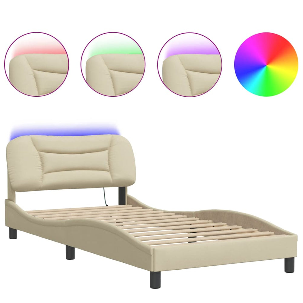 vidaXL LED Bed Frame without Mattress "Hvar" Cream 100x200 cm Fabric