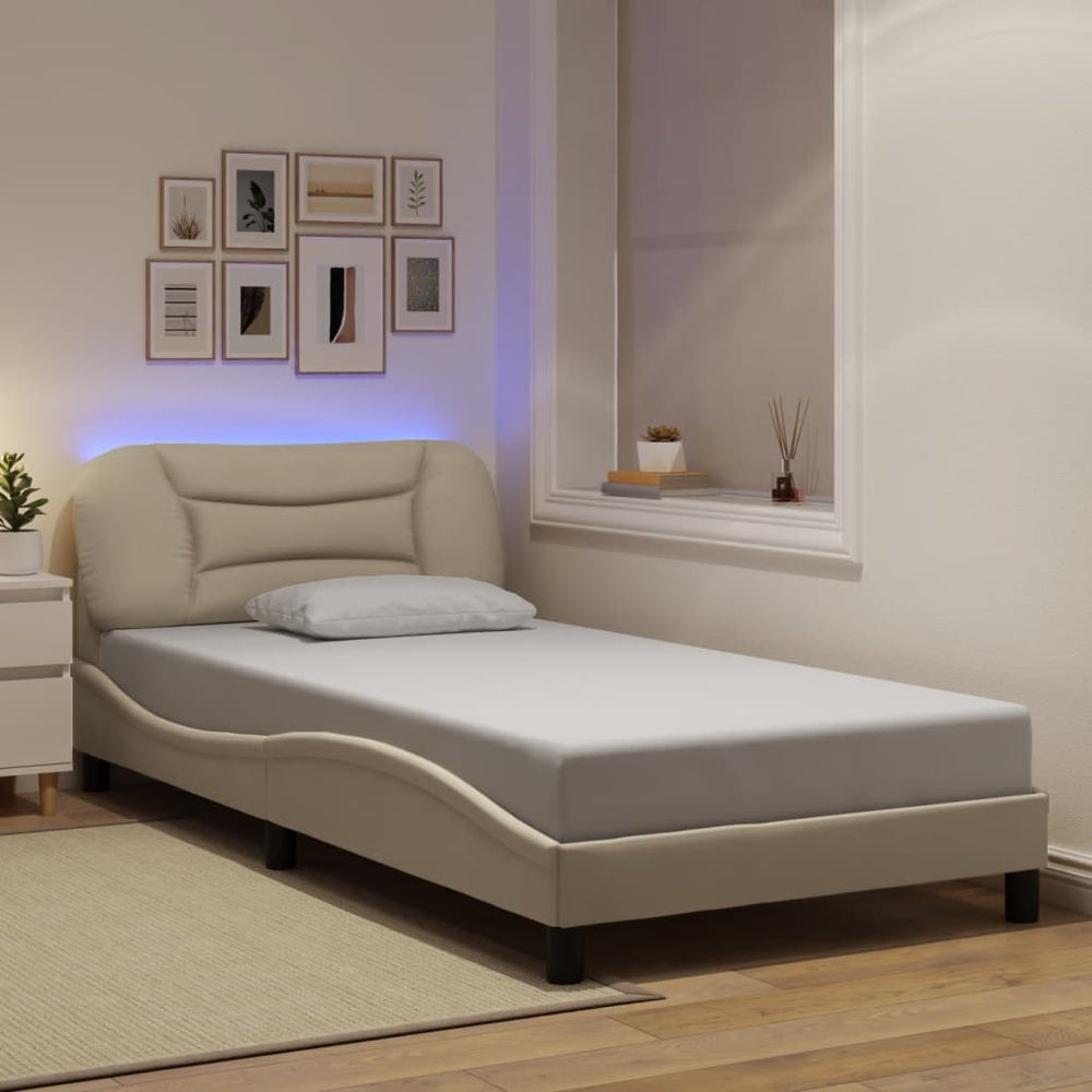 vidaXL LED Bed Frame without Mattress "Hvar" Cream 100x200 cm Fabric