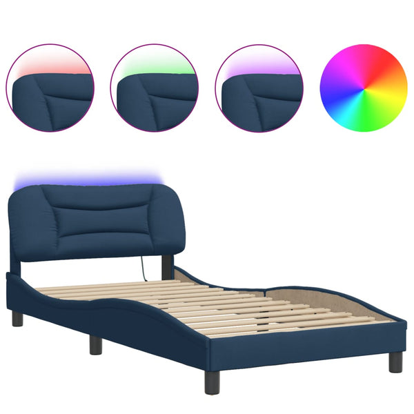 vidaXL LED Bed Frame without Mattress "Hvar" Blue 100x200 cm Fabric