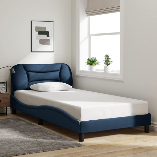 vidaXL LED Bed Frame without Mattress "Hvar" Blue 100x200 cm Fabric