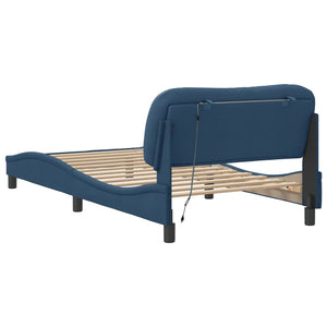 vidaXL LED Bed Frame without Mattress "Hvar" Blue 100x200 cm Fabric