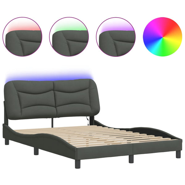 vidaXL LED Bed Frame without Mattress "Hvar" Dark Gray 120x200 cm Fabric