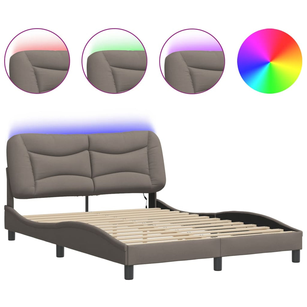 vidaXL LED Bed Frame without Mattress "Hvar" Taupe 120x200 cm Fabric