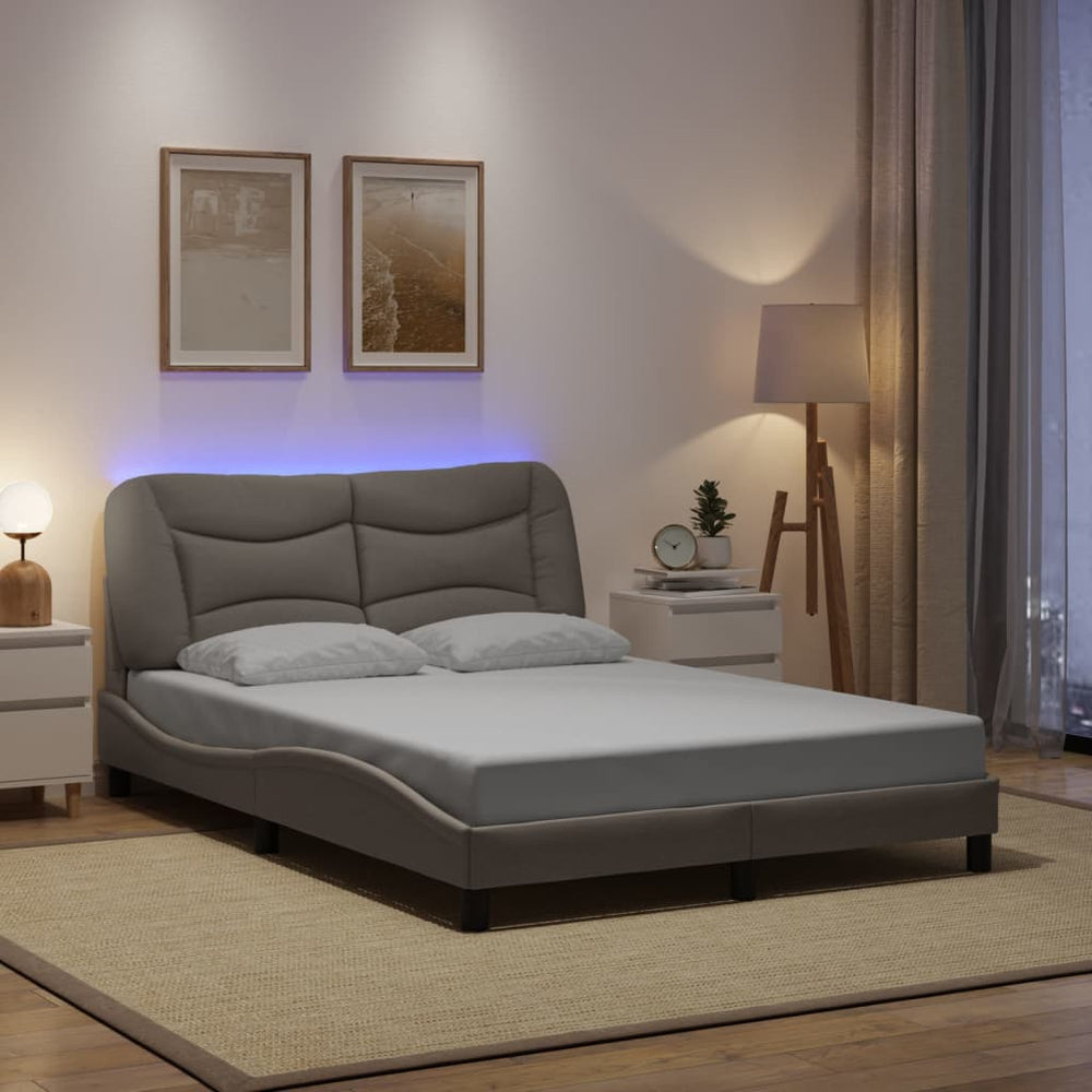 vidaXL LED Bed Frame without Mattress "Hvar" Taupe 120x200 cm Fabric