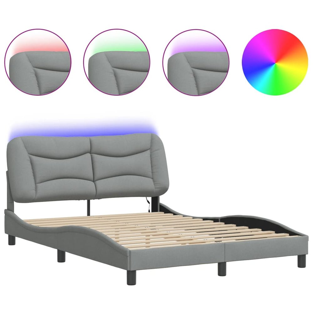vidaXL LED Bed Frame without Mattress "Hvar" Light Grey 140x190 cm Fabric