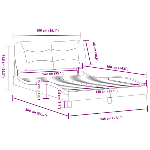 vidaXL LED Bed Frame without Mattress "Hvar" Light Grey 140x190 cm Fabric