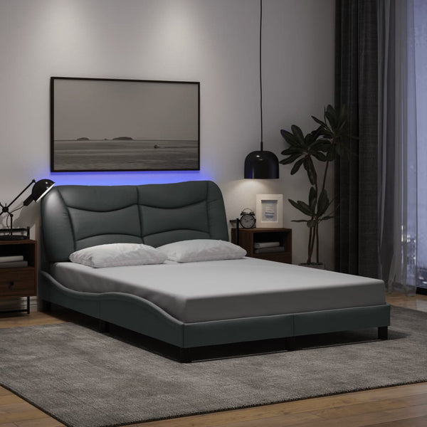 vidaXL LED Bed Frame without Mattress "Hvar" Light Grey 140x190 cm Fabric