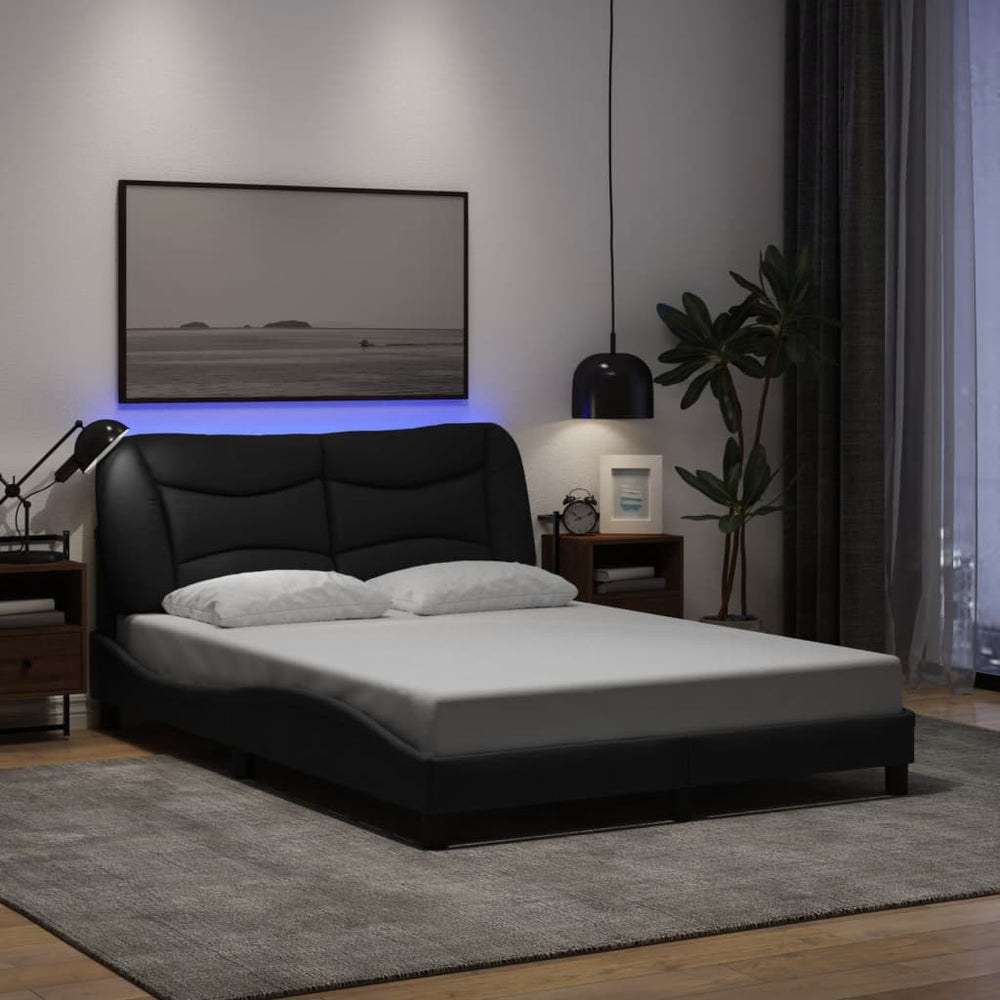 vidaXL LED Bed Frame without Mattress "Hvar" Black 140x190 cm Fabric