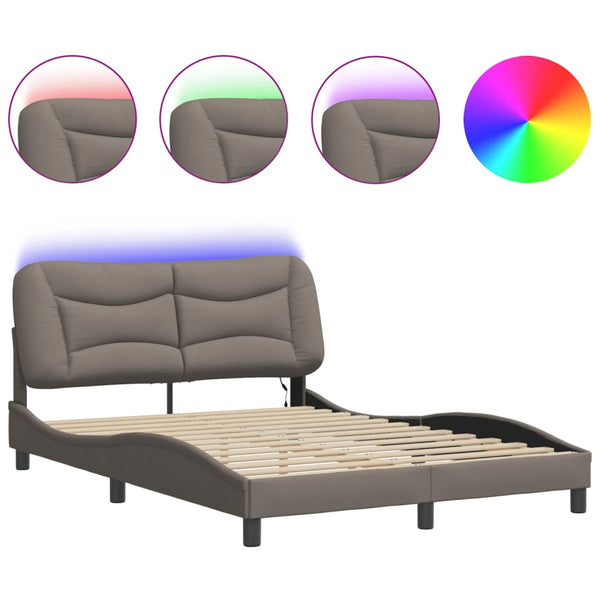 vidaXL Bed Frame with LED Without Mattress "Hvar" Taupe 140x190 cm Fabric