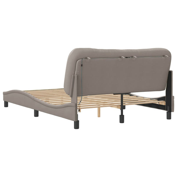 vidaXL Bed Frame with LED Without Mattress "Hvar" Taupe 140x190 cm Fabric