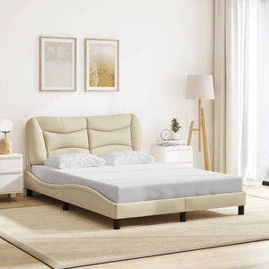 vidaXL LED Bed Frame without Mattress "Hvar" Cream 140x190 cm Fabric