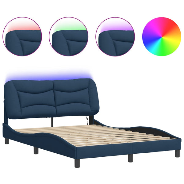 vidaXL LED Bed Frame without Mattress "Hvar" Blue 140x190 cm Fabric