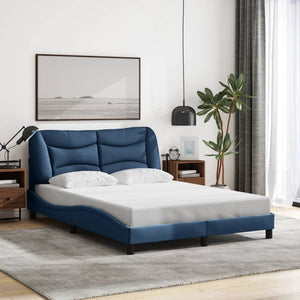 vidaXL LED Bed Frame without Mattress "Hvar" Blue 140x190 cm Fabric