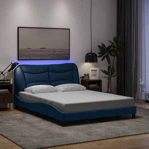 vidaXL LED Bed Frame without Mattress "Hvar" Blue 140x190 cm Fabric