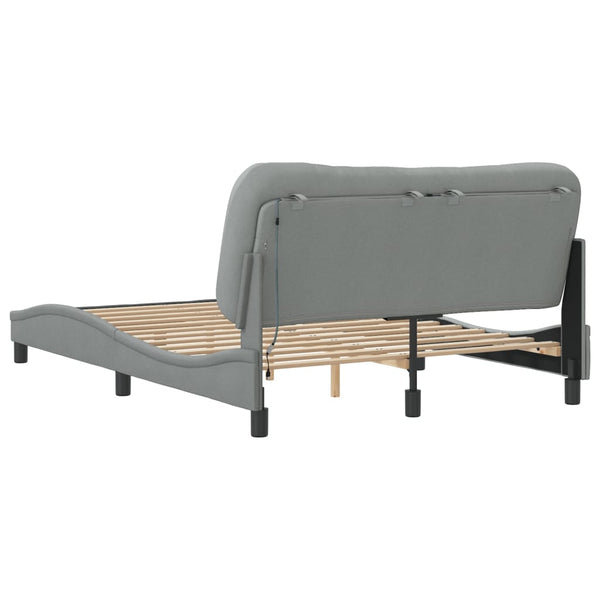 vidaXL LED Bed Frame without Mattress "Hvar" Light Gray 140x200 cm Fabric
