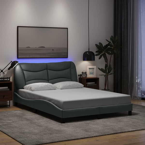 vidaXL LED Bed Frame without Mattress "Hvar" Light Gray 140x200 cm Fabric
