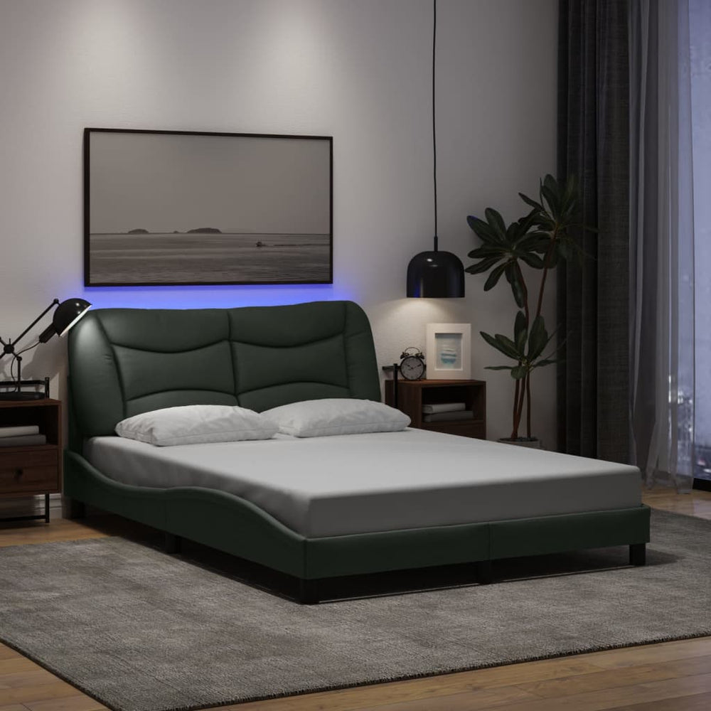 vidaXL Hvar Fabric Bed Frame with LED, No Mattress, Dark Gray 140x200 cm