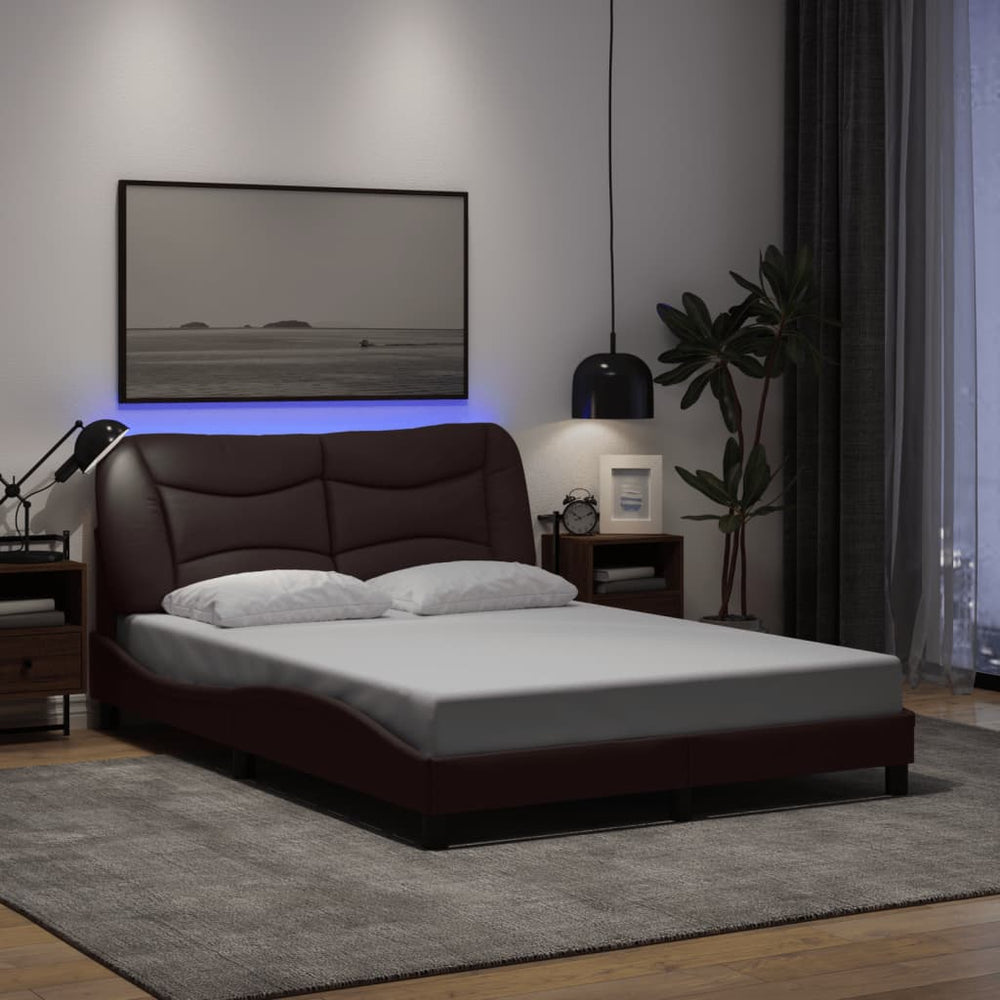vidaXL LED Bed Frame without Mattress "Hvar" Dark Brown 140x200 cm Fabric