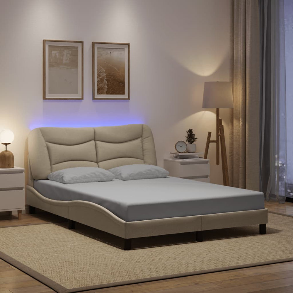 vidaXL LED Bed Frame without Mattress "Hvar" Cream 140x200 cm Fabric